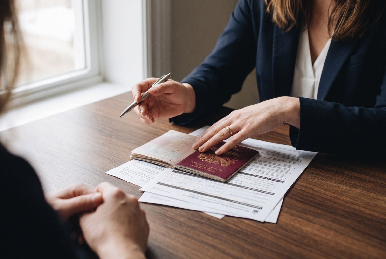 Advisor guiding a client through residence documents